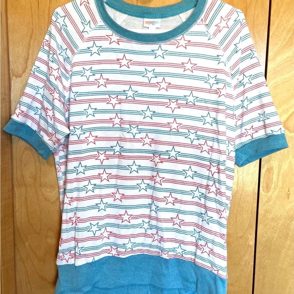 LuLaRoe Star Striped Tee - Red and Blue